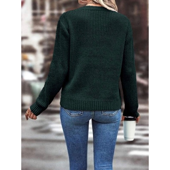 SOLD OUT Dark Green Chenille Pointelle Knit Soft Pullover Long Sleeve Winter - Picture 3 of 3